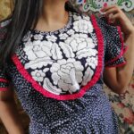 Vestido talla CH bordado Istmeño azul/blanco