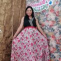 Vestido, talla M, bordado chenteño, chifon negro/flores