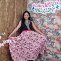 Vestido, talla M, bordado chenteño, chifon negro/flores