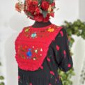 Vestido rayón ajustable, bordado seda, Negro/cerezas