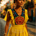 Vestido bordado istmeño talla M chifon amarillo