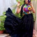 Vestido bordado Jalapa, talla ajustable hasta G, negro multicolor