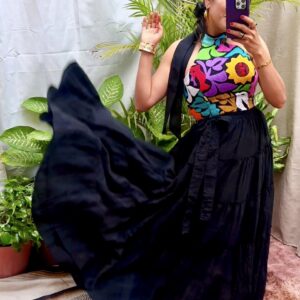 Vestido bordado Jalapa, talla ajustable hasta G, negro multicolor