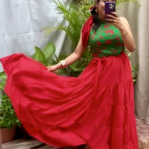 Vestido bordado Jalapa, talla ajustable hasta G rojo/verde