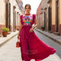 Vestido chifon, bordado a mano chenteño talla G bugambilia