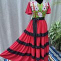 Vestido bordado Jalapa, talla M, rojo tricolor
