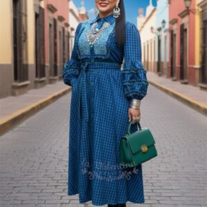 Vestido algodón, bordado a mano chenteño talla G